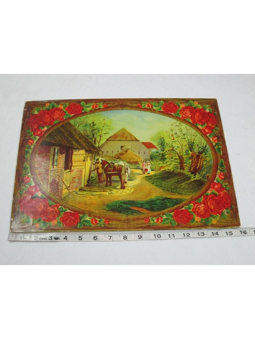 Vintage The Farm Yard Chromolithograph Print Victorian Country Horse Scene 16x12